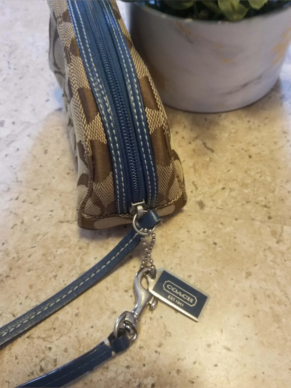 Coach Brown Signature Canvas Wristlet Pouch